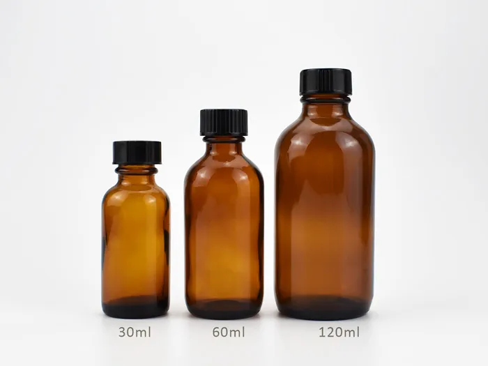 Boston Amber Glass Bottles With Dropper and Caps