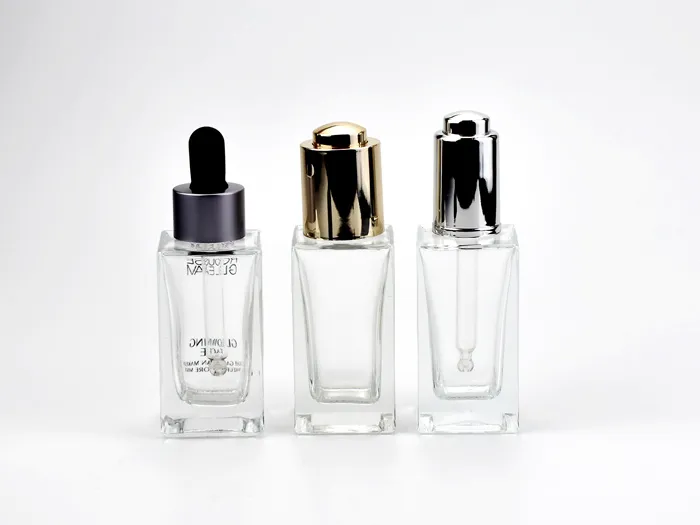 30ml Square Glass Cosmetic Bottle With Dropper