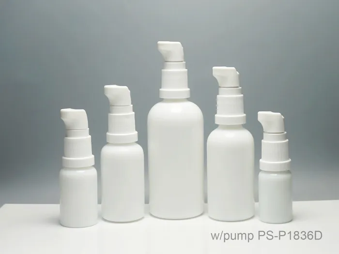 Opaque White Glass Cosmetic Bottles With Pump