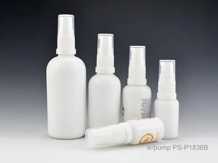 Opaque White Glass Cosmetic Bottles With Pump