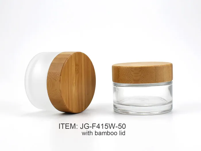 Glass Cosmetic Jars With Wooden Lids 50ml