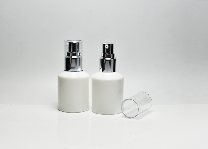 opaque white glass cosmetic containers with lotion pump