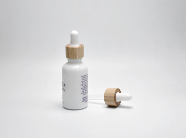 opal white glass dropper bottle with wooden closure