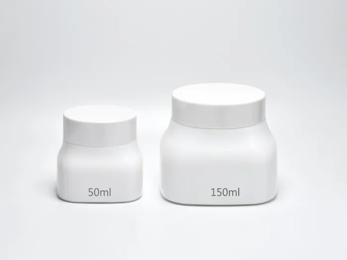 Square Opal Glass Jars For Skincare 50ml 150ml