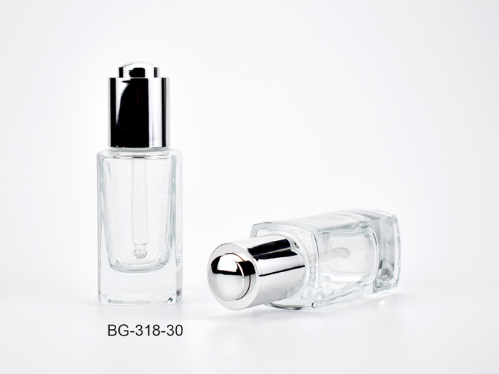 30ml Square Glass Cosmetic Bottles & Push Button Droppers