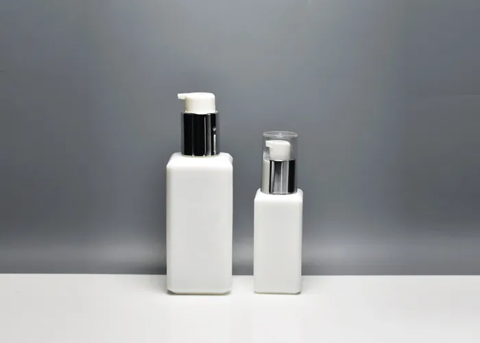 Square Opal White Glass Bottles With Pump For Cosmetics