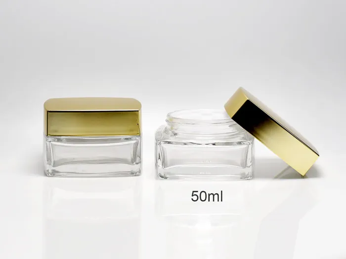 Square Glass Cosmetic Jars For Face Cream 50ml