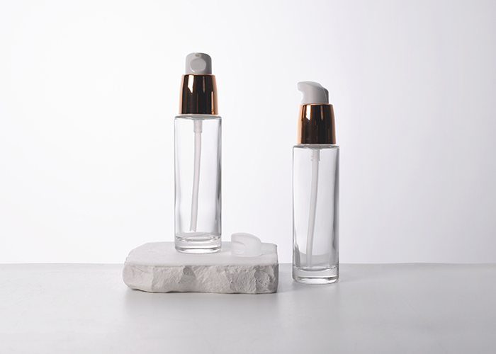 30ml Glass Cosmetic Bottle Tall & Round With Pump