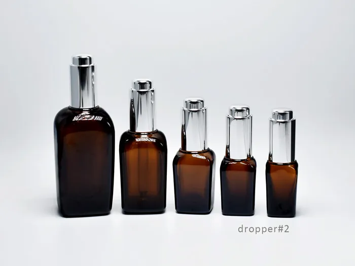 Square Amber Glass Bottles With Dropper Caps