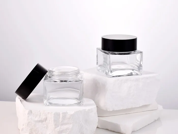 100ml Luxury Square Glass Cosmetic Jars With Lids
