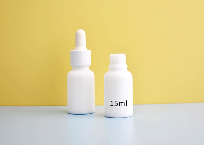 ES-D435B-15ml-glass dropper bottle as cosmetic and skincare packaging for oil and serum 15ml glass dropper bottle at 18/410 neck made by opal white glass as cosmetic & skincare packaging