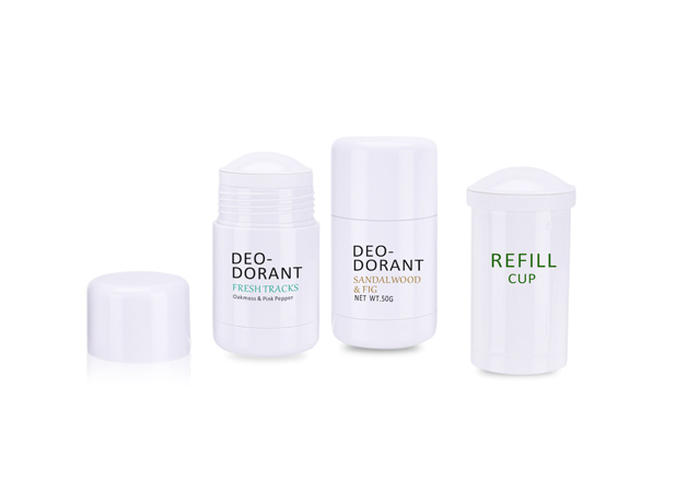 eco-friendly deodorant stick container with refill cup