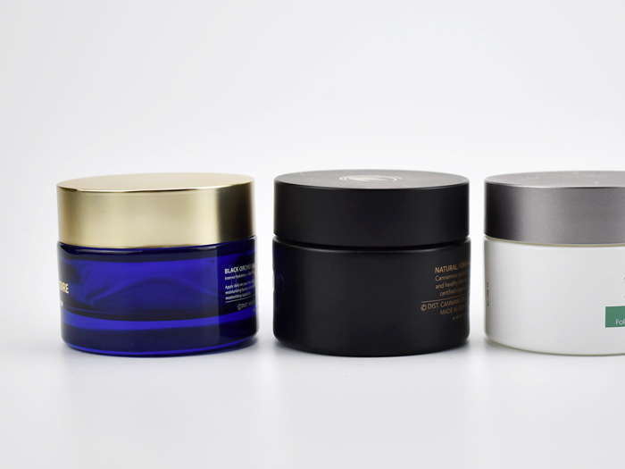 cylinder round 50ml glass cosmetic jar with lid in multiple colors as face cream packaging for wholesale and custom design