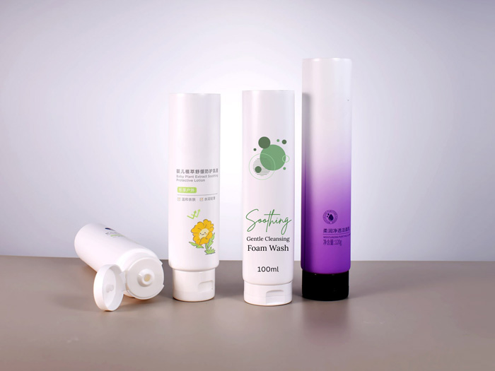 Custom cosmetic tubes with flip-top caps for lotions and creams. Eco-friendly, recyclable packaging.