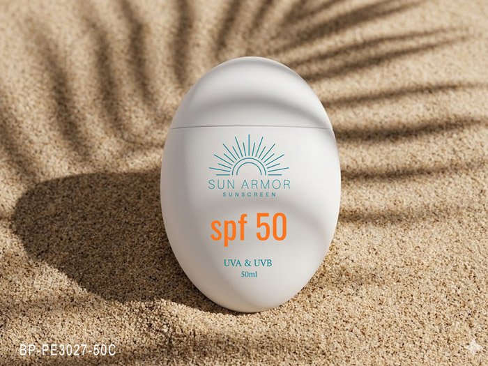 oval sunscreen bottles 50ml white in pebble-shape