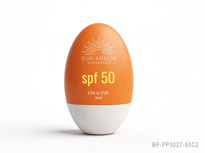 pebble-shaped sunscreen bottles empty in orange bottle with white cap