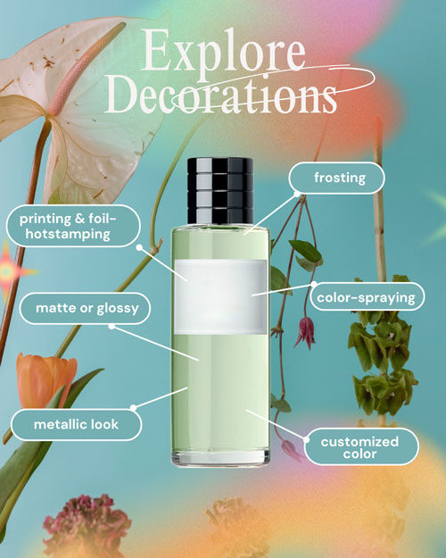 decorations for glass and plastic cosmetic bottles