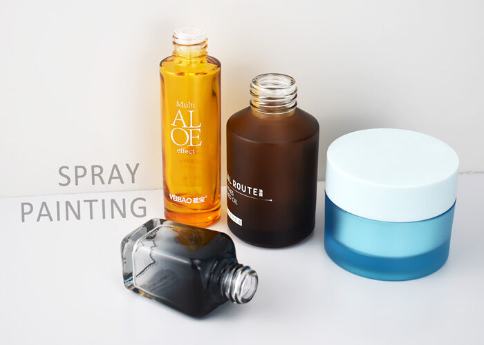 spray painting process for glass and plastic cosmetic jars